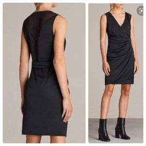 •ALLSAINTS• Anika LBD Sheer Back Wrap Sheath Dress